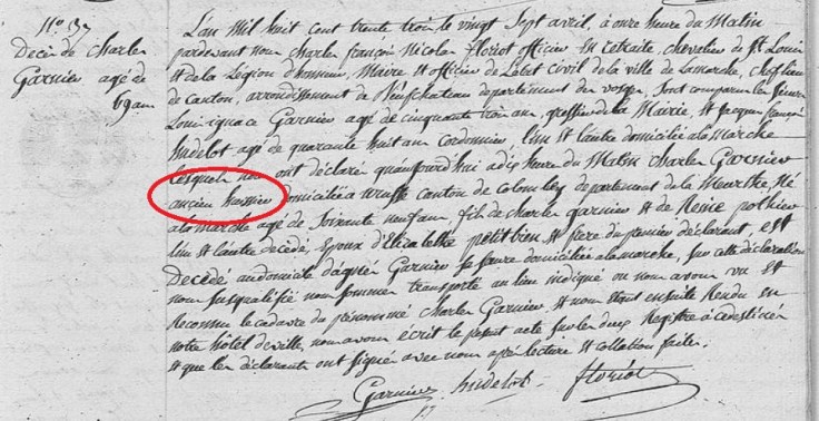 Acte de décès de Charles Garnier - Source AD88 en ligne