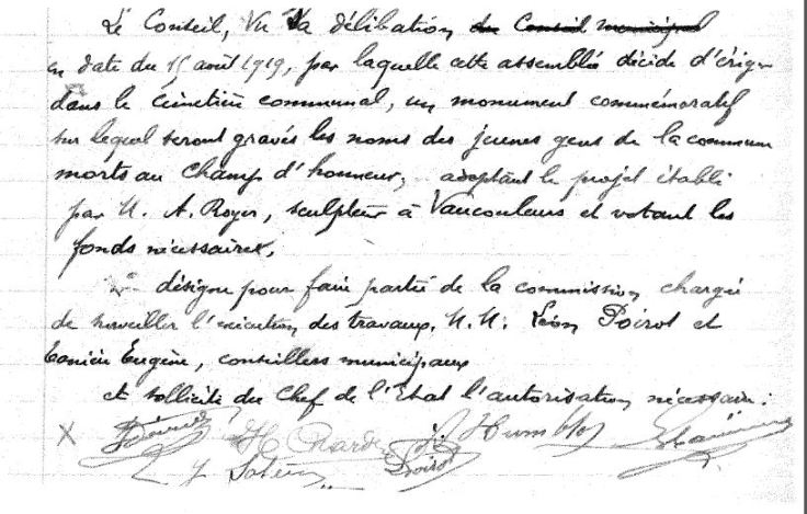Délibération du Conseil Municipal en sa séance du 28 septembre 1919